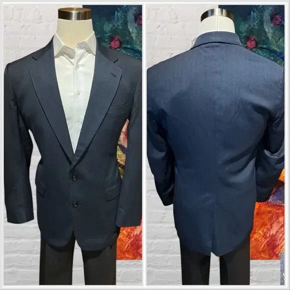 Vintage Stafford 42L Navy Blue Subtle Red Stripe Blazer Sport Jacket Denim Look